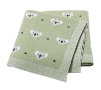 LAWKUL Baby Blanket 100% Cotton Soft Knitted Blankets for Newborn Boy Girls Toddler Comforter Koala 100x80cm Light Green
