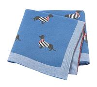 LAWKUL Baby Blanket Knitted 100% Cotton Soft Blankets for Newborn Boy Girls Toddler Sausage Dog Dachshund 100x80cm Royal Blue