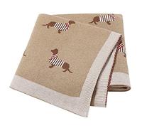 LAWKUL Baby Blanket Knitted 100% Cotton Soft Blankets for Newborn Boy Girls Toddler Sausage Dog Dachshund 100x80cm Brown