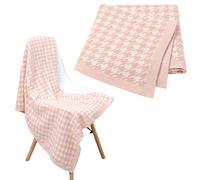 LAWKUL Baby Blanket Knitted 100% Cotton Soft Receiving Blankets for Newborn Boy Girls Unisex Houndstooth 100x80cm Pink