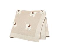 LAWKUL Baby Blankets for Newborn 100% Cotton Knitted Elephant Soft Blanket Airy for Boy Girl Beige, Pram/Mose Basket(90x70cm)