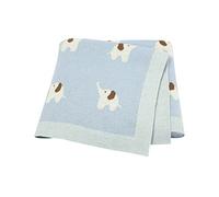 LAWKUL Baby Blankets for Newborn 100% Cotton Knitted Elephant Soft Blanket Airy for Boy Girl Blue, Pram/Mose Basket(90x70cm)