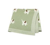 LAWKUL Baby Blankets for Newborn 100% Cotton Knitted Elephant Soft Blanket Airy for Boy Girl Green, Pram/Mose Basket(90x70cm)
