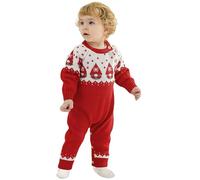 LAWKUL Baby Christmas Jumper My First Santa Romper Long Sleeve Knitwear Xmas Jumpsuit Newborn Infant Winter Outwear Warm 6-9M