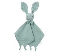 LAWKUL Baby Comforter Organic Cotton Security Blanket Muslin Soft Babe Lovey for Newborn Infant Boy Girls 40x40cm Bunny Green