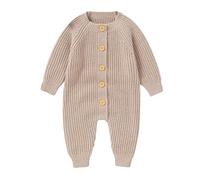 LAWKUL Baby Romper Long Sleeve Onesies Soft Stretchy Knitted One-Pieces Jumpsuit Outfits Clothes for Infants Newborns Boys Girls Khaki 3-6 Months