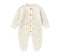LAWKUL Baby Romper Long Sleeve Ultra-Soft Stretchy One-Piece with Button Closure Machine Washable Unisex Playsuit White 3-6M