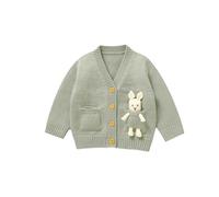LAWKUL Baby Toddler Cardigan Warm Sweater Long Sleeve Knitted Jacket Bunny Rabbit Pockets Coats Boy Girl Green 2-3 Years