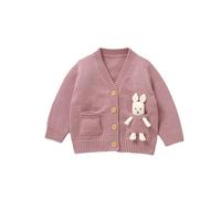 LAWKUL Baby Toddler Cardigan Warm Sweater Long Sleeve Knitted Jacket Bunny Rabbit Pockets Coats Girl Clothes Pink 6-9 Months