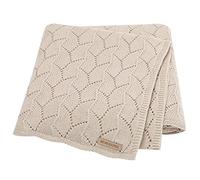LAWKUL Cellular Blanket Baby 100% Cotton Knitted Soft Knit Crochet Blankets for Newborn Boy Girls Toddler 100x80cm Beige