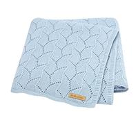 LAWKUL Cellular Blanket Baby 100% Cotton Knitted Soft Knit Crochet Blankets for Newborn Boy Girls Toddler 100x80cm Light Blue