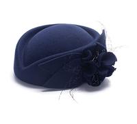 Lawliet Women Fascinator Pillbox Felt Wool Hat Formal Dress Flower Veil (Navy Blue)