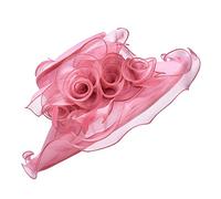 Lawliet Womens Ladies Organza Dress Church Wedding Occasion Wide Brim Feather Veil Sun Formal Royal Ascot Hat A341 (Medium Pink)