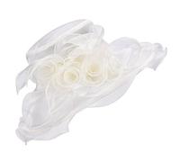Lawliet Womens Ladies Organza Dress Church Wedding Occasion Wide Brim Feather Veil Sun Formal Royal Ascot Hat A341 (Ivory)