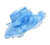 Lawliet Womens Ladies Organza Dress Church Wedding Occasion Wide Brim Feather Veil Sun Formal Royal Ascot Hat A341 (Sky Blue)