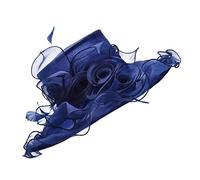 Lawliet Womens Ladies Organza Dress Church Wedding Occasion Wide Brim Feather Veil Sun Formal Royal Ascot Hat A341 (Navy Blue)