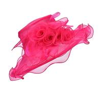 Lawliet Womens Ladies Organza Dress Church Wedding Occasion Wide Brim Feather Veil Sun Formal Royal Ascot Hat A341 (Hot Pink)