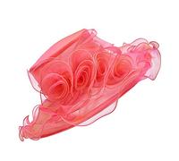 Lawliet Womens Ladies Organza Dress Church Wedding Occasion Wide Brim Feather Veil Sun Formal Royal Ascot Hat A341 (Fuschia with Gold)