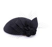Lawliet Womens Socialite Flower Black Pearl Wool Felt Fascinator Pillbox Tilt Hat A044, Black, One Size