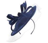 Lawliet Womens Velvet Veil Netting Wedding Occasion Church Fascinator Headpiece Hat A614 (Navy Blue)