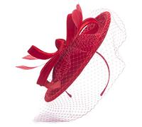 Lawliet Womens Velvet Veil Netting Wedding Occasion Church Fascinator Headpiece Hat A614 (Red)