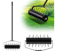 Lawn Aerator Rolling Tool - Heavy Duty Manual Grass Roller for Garden Yard with Detachable Handle | Steel Rotary Push Pull Tine Garden Lawn Tool for Soil Grass at and Handle Length