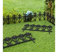 Lawn Border Edge Fence Pack of 10 Plastic Wooden Effect Edging Picket Garden | Decorative Garden Ornamental Edging Border Lawn Picket Fence Landscape Path Panels (Black Style 3)