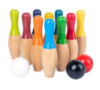 Lawn Bowling Games Wooden Backyard Skittles Game Set with 10 Skittles, 3 Balls and Mesh Bag for Kids, Adults, Indoor and Outdoor Use