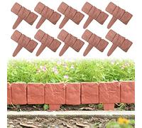 Lawn Edging Palisade Cobbled Stone Effect Garden Edging Plastic Hammer-In Border Fencing, For Border Edges,Flowers,Beds And Paths, Pack Of 20, Grey, Brick Red (Color : Brick red)
