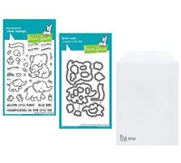 Lawn Fawn Elephant Parade 4"x6" Clear Stamp Set, Coordinating Dies, Carnora Stamp/Die Storage 6 mil Pocket, Bundle of 3 Items