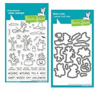 Lawn Fawn Halloween Mice, 4"x6" Clear Stamp Set, Coordinating Dies (Bundle of 2 Items)