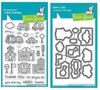 Lawn Fawn Village Heroes 4x6 Clear Stamps and Coordinating Dies, Bundle of 2 Items (LF2327, LF2328)