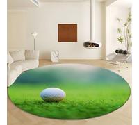 Lawn Golf Sports Washable Round Rugs Diameter 120 cm, Soft Shaggy Low-Pile Indoor Carpet - Large Non Slip Green Area Rug for Living Room Bedroom Playroom Dining Room