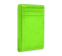Lawn Green Chartreuse Solid Color Pure Plain leather slim front pocket | With ID Window RFID Blocking small credit card wallet for men&women