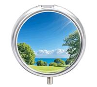 Lawn in The Sun Pill Case Pill Box with 3 Compartments | Round Travel Pill Organizer Portable Pill Container for Pocket Purse Women Men Daily Use Vitamins Supplement Holder