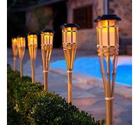 Lawn Lamp Solar Bamboo Torch Light Landscape Bamboo Tiki Torches Light Outdoor Handcraft Courtyard Fence Garden Spike Lawn Lamp,8pcs,Warm White