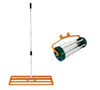 Lawn Leveller & Aerator Grass Roller Levelling Rake Lute Extendable 1.9m Handle