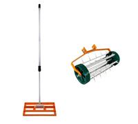 Lawn Leveller & Aerator Grass Roller Levelling Rake Lute Extendable 1.9m Handle