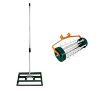 Lawn Leveller & Aerator Manual Grass Roller 3.8cm Spikes 50cm x 32cm Green Levelling Rake Lute Removable Dual Purpose Extendable Handle 1.15-1.9m Easy Grip Heavy Duty Steel Aluminium Garden Tool