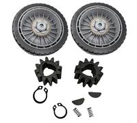 Lawn Mower Wheels, 4-Pack 8x2 Inch, Replacement Tire with Gear Kit, Plastic Rubber Metal, Easy Install for Outdoor Yard Maintenance(2 rear wheel+2 gear)