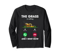 Lawn Mowing Humor The Grass is Calling Yard Work Design Long Sleeve T-Shirt