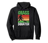 Lawn Mowing Mower | Bigfoot Sasquatch | Retro Grass Squatch Pullover Hoodie