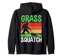 Lawn Mowing Mower | Bigfoot Sasquatch | Retro Grass Squatch Zip Hoodie