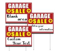 lawn Sale Signs, Weatherproof Corrugated Plastic Yard Sale Signs with Stakes,All-Weather and Colorfast,Blank and Customizable for Moving Sale & Estate Sal (Garage, 3 pack)