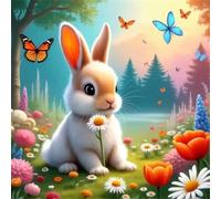 Lawn Tulip Rabbit Jigsaw Puzzle 35 Pieces 30x30cm/12x12inch, Difficult jigsaw puzzles for Adults 35, Beautiful Art work, Great Festive Puzzle Gift for Men/Women
