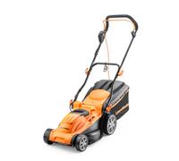LawnMaster 1600W Electric Lawn Mower with 37cm cutting width, ideal for medium sized lawns. Rear roller for striped finish. With 6 adjustable cutting heights and mulching plug, Orange