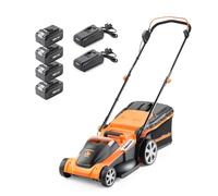LawnMaster 48V 41cm Cordless Lawnmower with Spare MX 24V 4.0 Ah Batteries and 2x Fast Chargers - with Edging Comb, Rear Roller and Mulching Function - For Large Lawns