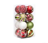 Lawnoval 16 PCS Christmas Ball Ornaments 8CM, Plastic Hanging Decorations for Xmas Tree, 6 Style Mixed Color Holiday Party Decor Set(Red Green White)