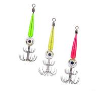 Lawnoval 3 Pack LED Squid Jig Lures with Double-Row Stainless Steel Hooks, 9.5cm Glowing Octopus Bait for Night Fishing, Pink/Gold/Green