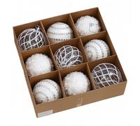 Lawnoval 9PCS Christmas Ball Ornaments, 8CM Plastic Hanging Decorations for Xmas Tree, Multicolor Mix for Holiday Home Party Decor(White)